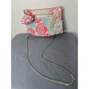 Handcrafted Beaded Seashell Clutch Crossbody Bag Pink Blue‎ White NWT VIRAL
